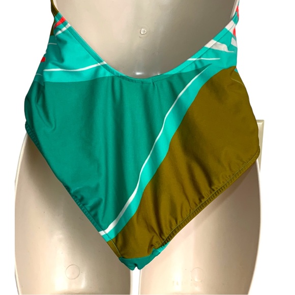 TIBI Deep V low cut halter 1 pc swimsuit in retro print sz LG NEW - Picture 7 of 12